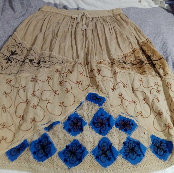 💥VINTAGE PATCHWORK EMBROIDERED GYPSY HIPPIE INDIA MAXI SKIRT CROCHET ONE SIZE - Picture 1 of 15